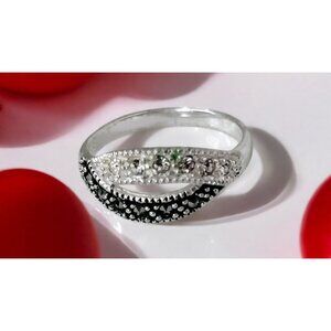 Holsted Midnight Ice 925 Sterling Silver CZ Black & White Stones Bypass Ring 6.5